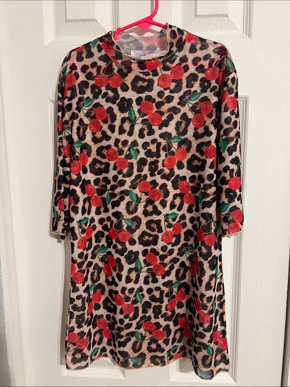 Leopard Cherry Print Short Sleeve Tee - Red